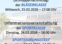 Wichtige Termine der Bläser- und Sportklassen 2026