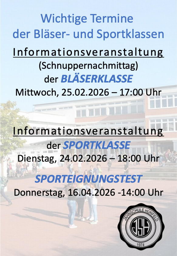 Wichtige Termine der Bläser- und Sportklassen 2026