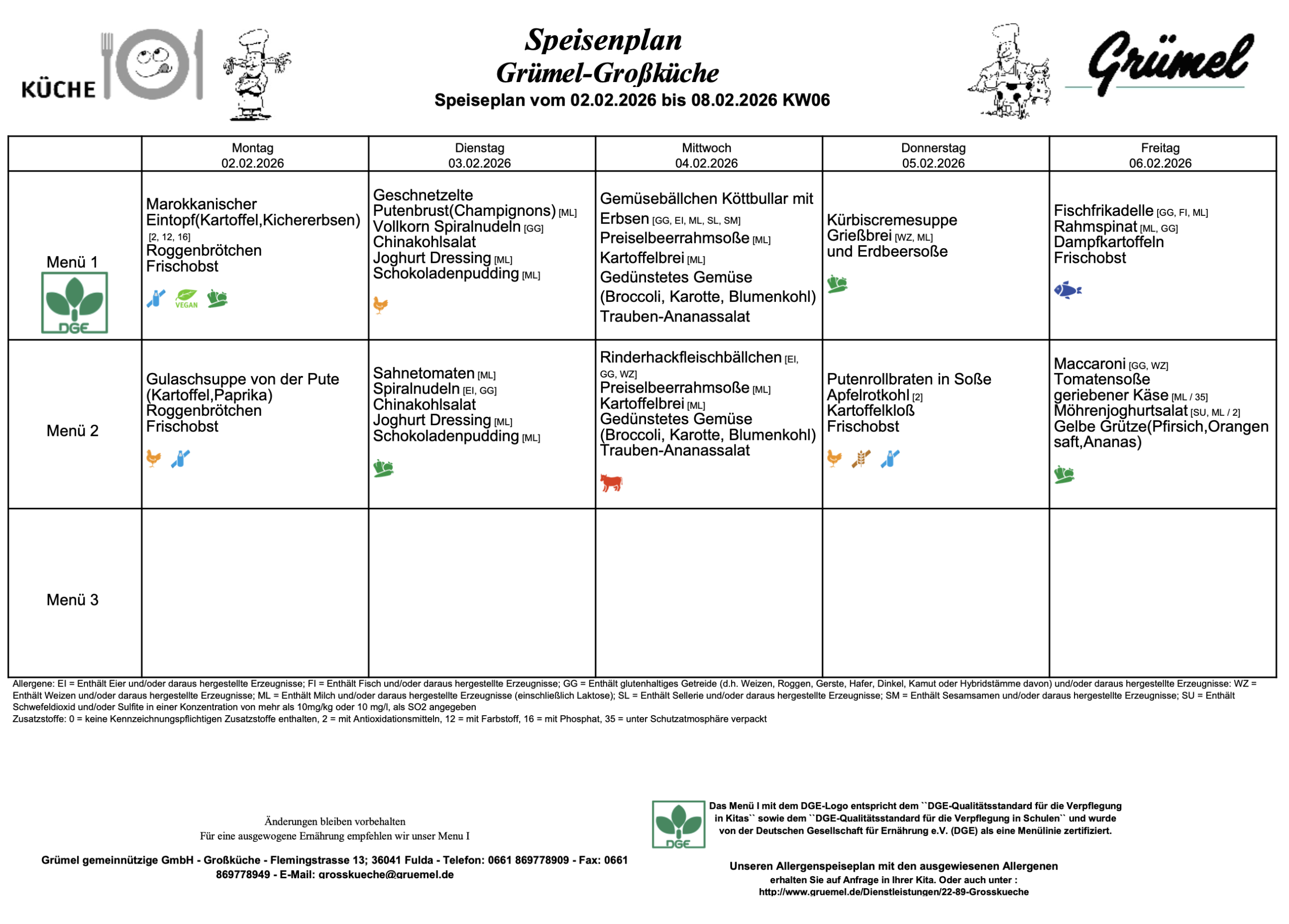 Speisenplan Jahnschule Hünfeld