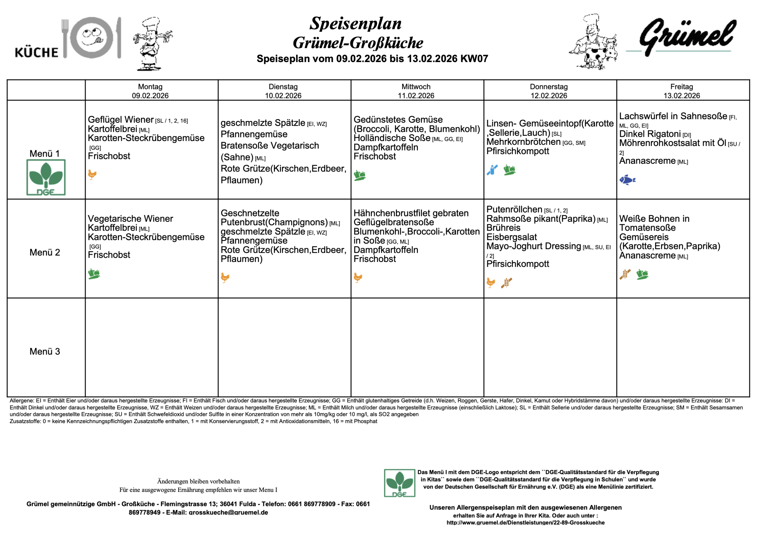 Speisenplan Jahnschule Hünfeld
