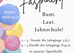 Plakat für die Fastnachtsfeier am FR 13.02.2026 in der Jahnschule Hünfeld