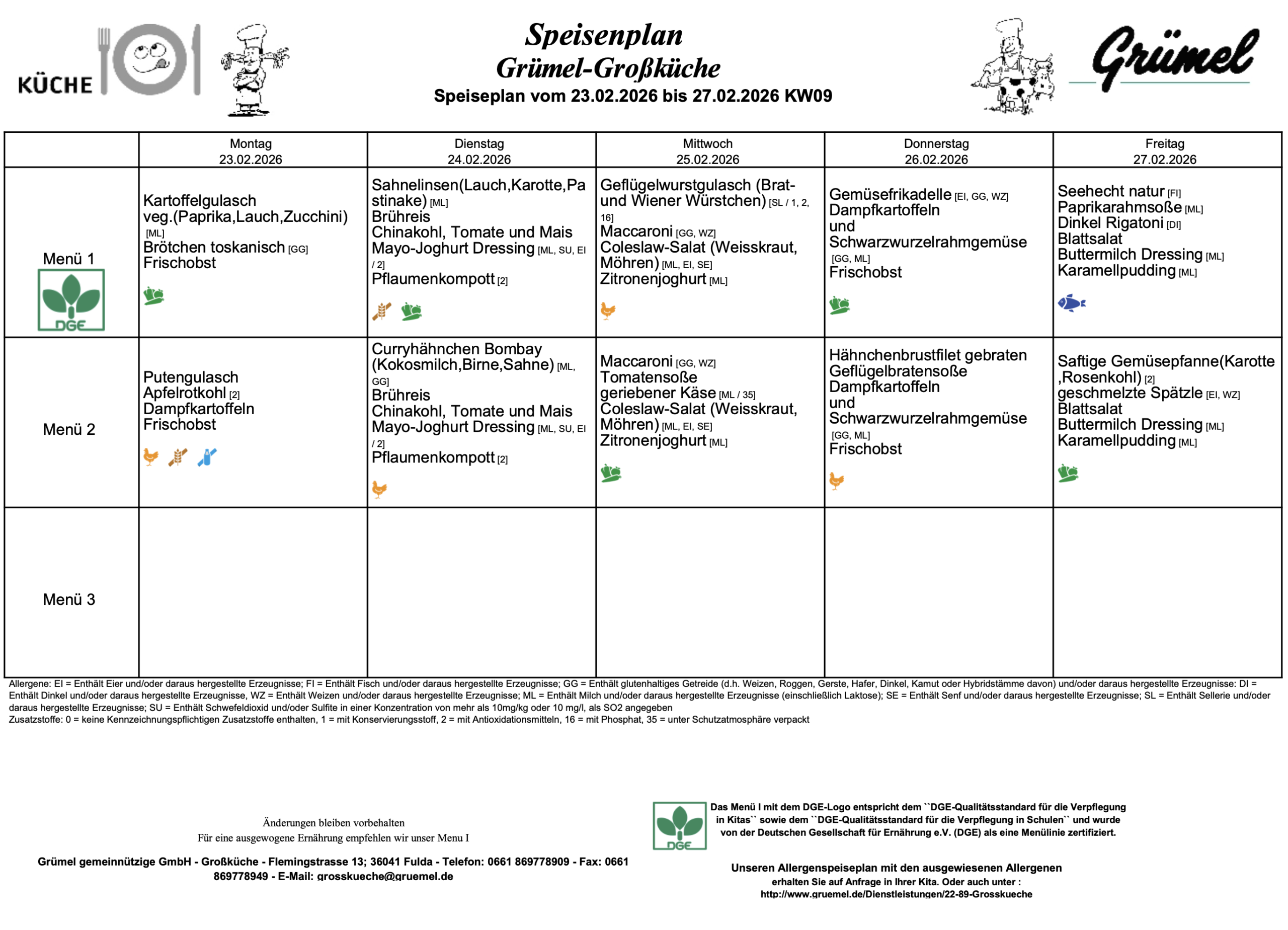 Speisenplan Jahnschule Hünfeld