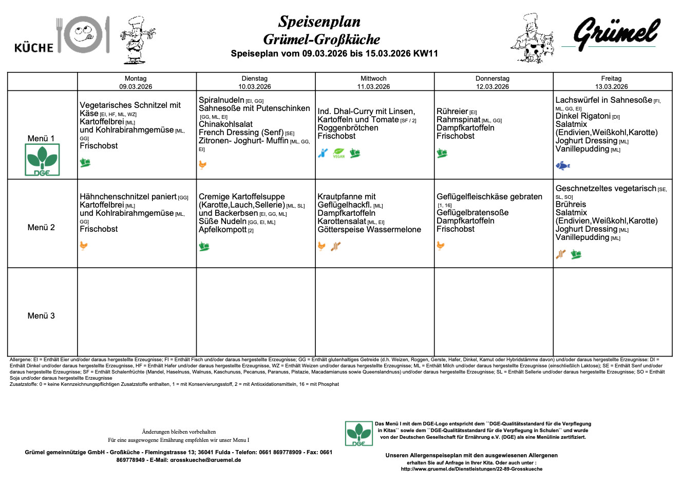 Speisenplan Jahnschule Hünfeld
