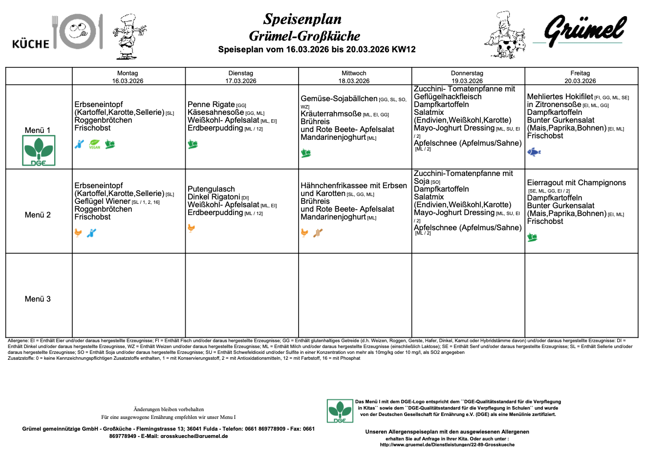 Speisenplan Jahnschule Hünfeld
