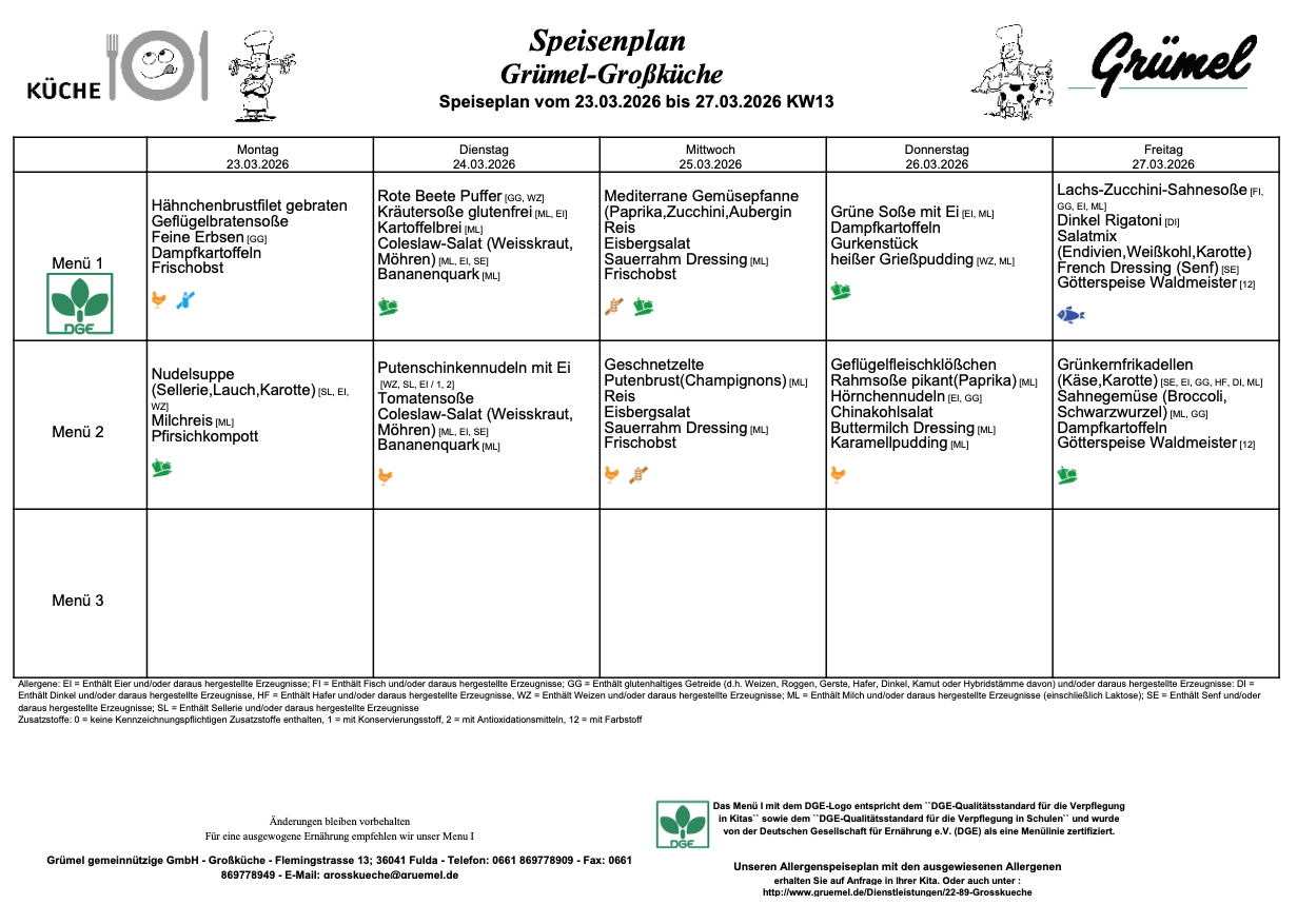 Speisenplan Jahnschule Hünfeld