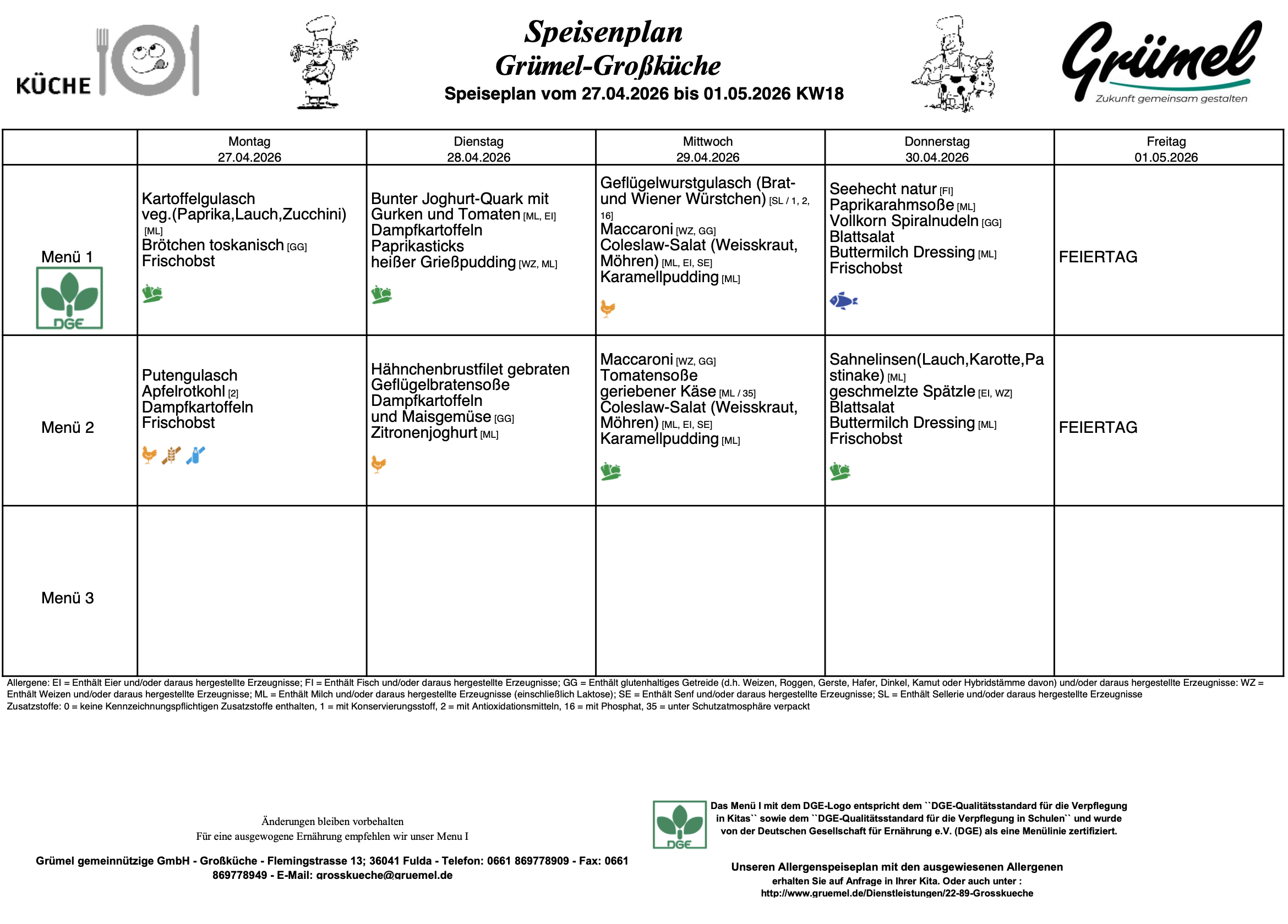 Speisenplan Jahnschule Hünfeld