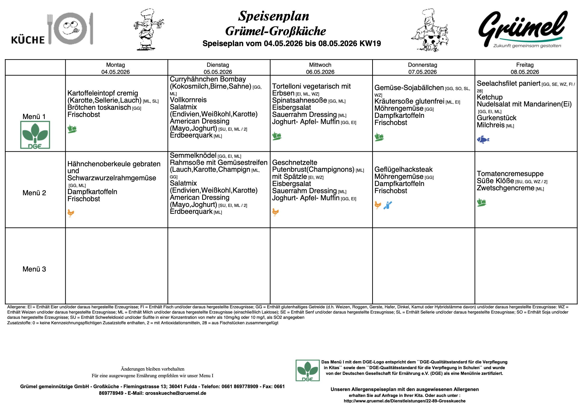 Speisenplan Jahnschule Hünfeld