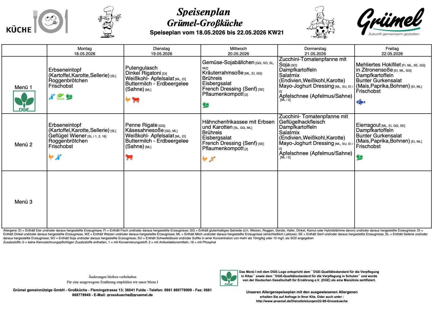 Speisenplan Jahnschule Hünfeld
