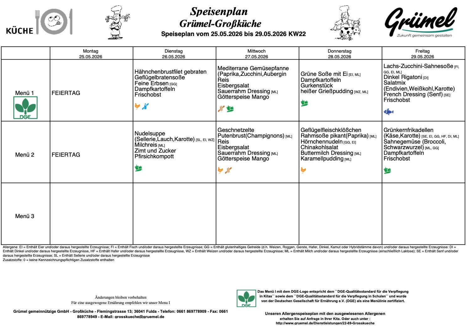 Speisenplan Jahnschule Hünfeld