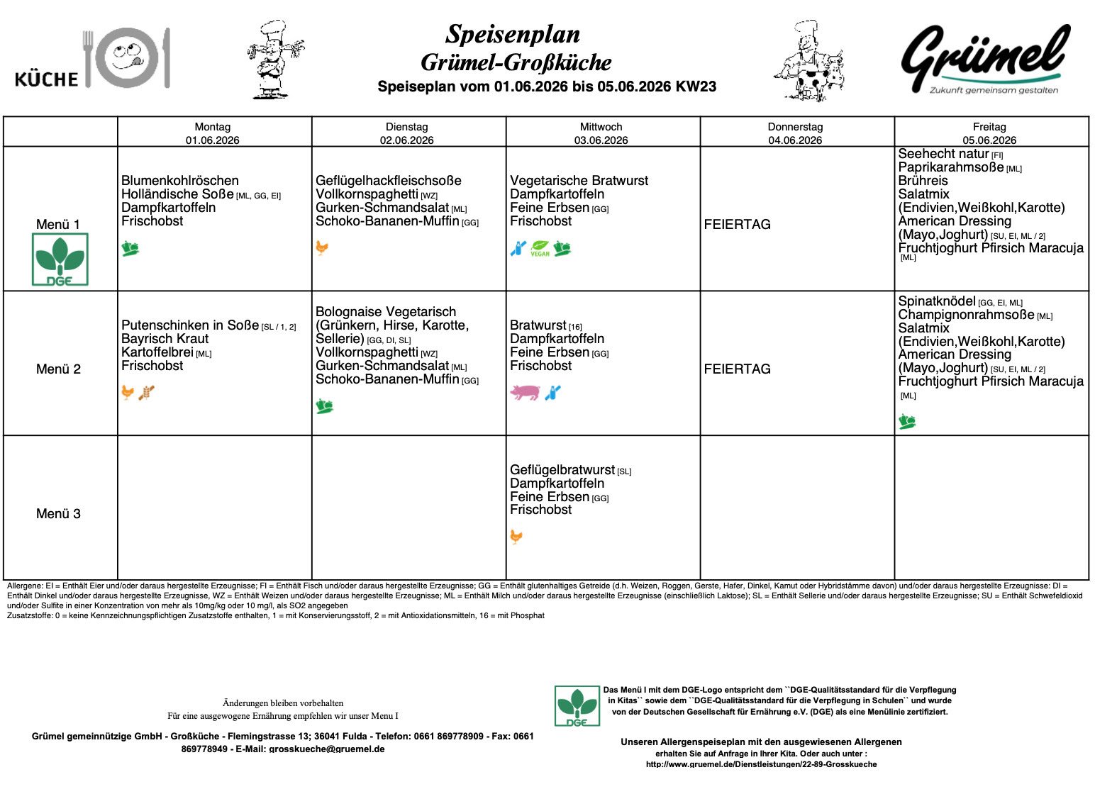 Speisenplan Jahnschule Hünfeld