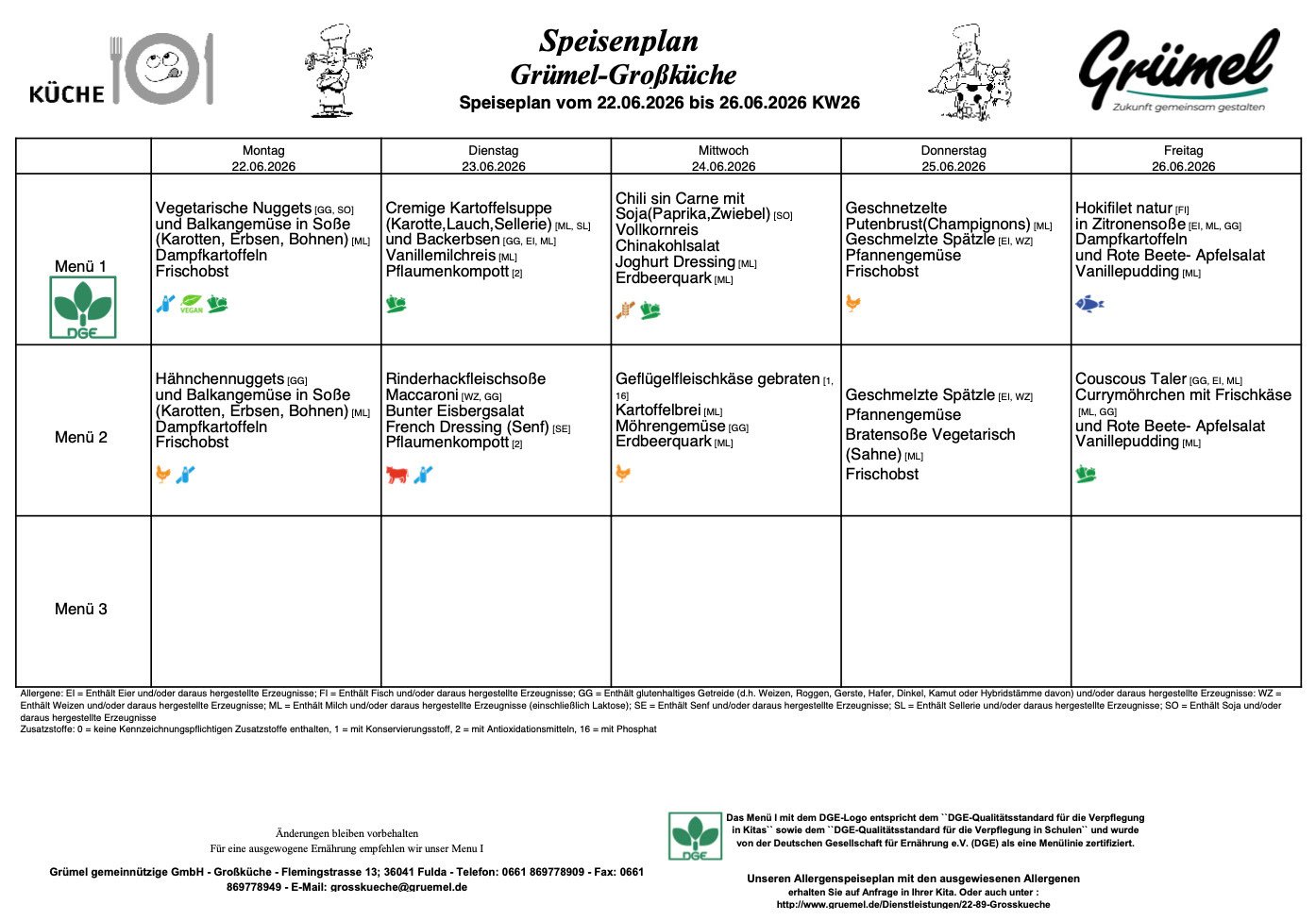 Speisenplan Jahnschule Hünfeld