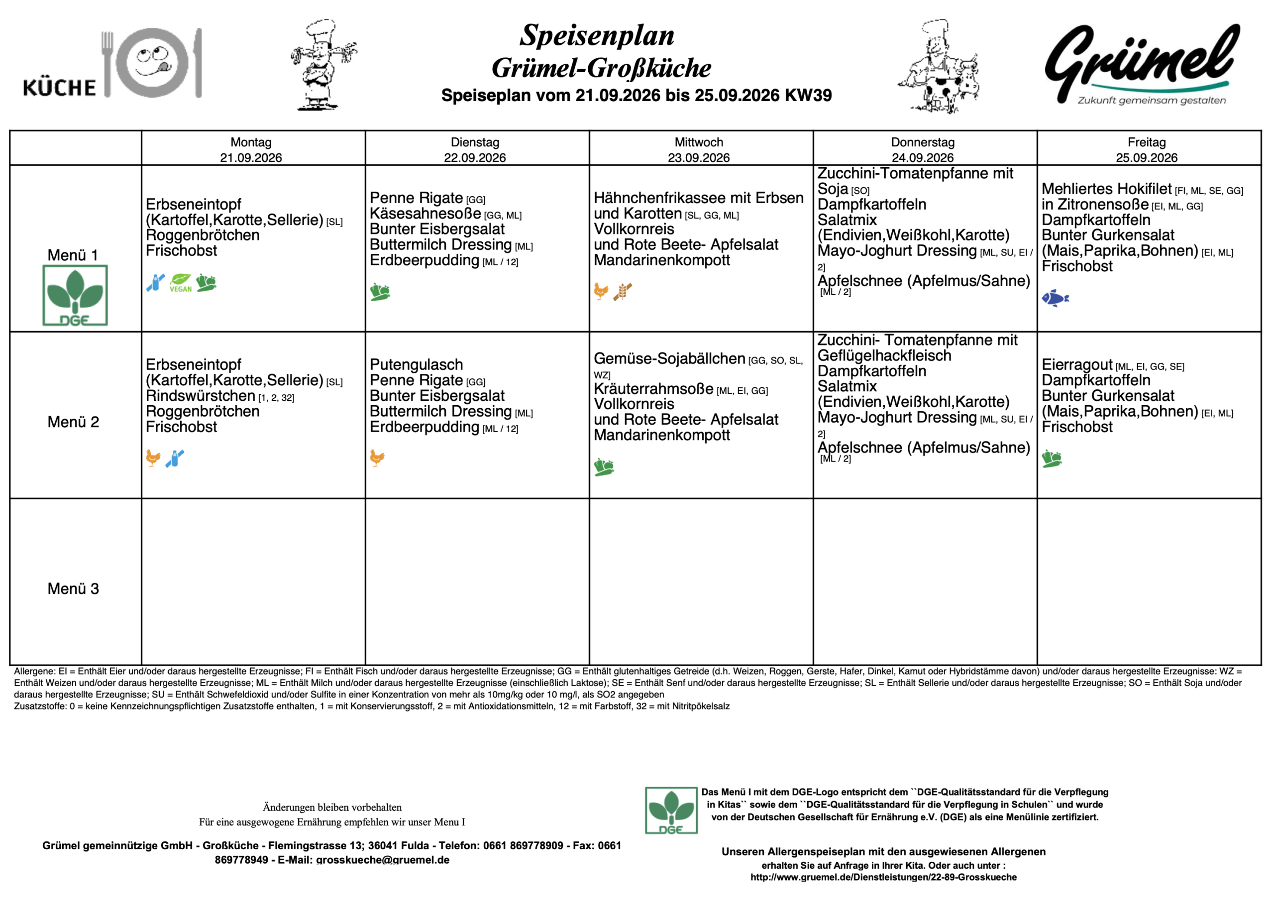 Speisenplan Jahnschule Hünfeld