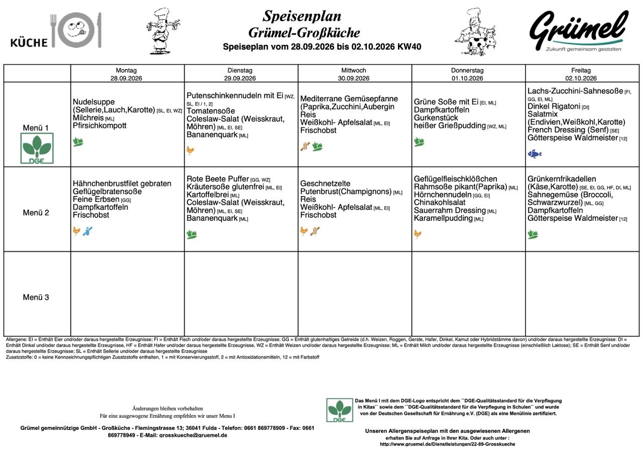 Speisenplan Jahnschule Hünfeld